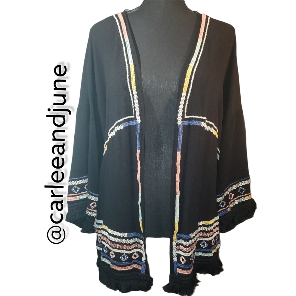 KNOX ROSE WOMENS BLACK W EMBROIDERY SHRUG SIZE L